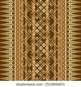  Geometric pixel art pattern. Abstract pixel art geometric pattern design for fabric, carpet, tile, clothing, embroidery, wallpaper, and background. Vector pixel art design. Ethnic pattern. 
