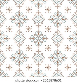 Geometric pixel art pattern. Abstract pixel art geometric seamless pattern design for fabric, carpet, tile, clothing, embroidery, wallpaper and background. Vector pixel art design. green brown. 