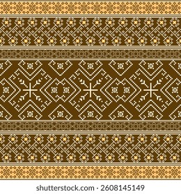 Geometric pixel art pattern. Abstract pixel art geometric pattern design for fabric, carpet, tile, clothing, embroidery, needlepoint and background. Vector pixel art seamless motif Native American.