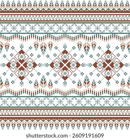 Geometric pixel art pattern. Abstract pixel art geometric pattern design for fabric, carpet, tile, clothing, embroidery, needlepoint and background. Vector pixel art seamless motif Native American.