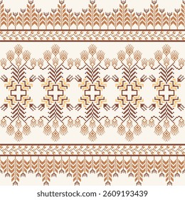 Geometric pixel art pattern. Abstract pixel art geometric pattern design for fabric, carpet, tile, clothing, embroidery, needlepoint and background. Vector pixel art seamless motif Native American.