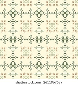 Geometric pixel art pattern. Abstract pixel art geometric pattern design for fabric, carpet, tile, clothing, embroidery, needlepoint and background. Vector pixel art seamless motif Native American.