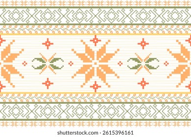 Geometric pixel art pattern. Abstract pixel art geometric pattern design for fabric, carpet, tile, clothing, embroidery, needlepoint and background. Vector pixel art seamless motif Native American.