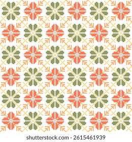 Geometric pixel art pattern. Abstract pixel art geometric pattern design for fabric, carpet, tile, clothing, embroidery, needlepoint and background. Vector pixel art seamless motif Native American.