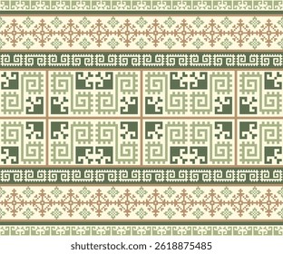Geometric pixel art pattern. Abstract pixel art geometric pattern design for fabric, carpet, tile, clothing, embroidery, needlepoint and background. Vector pixel art seamless motif Native American.