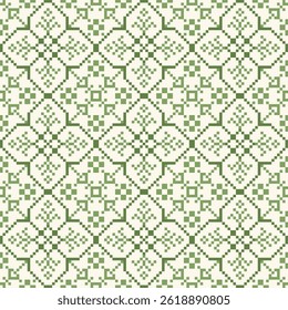 Geometric pixel art pattern. Abstract pixel art geometric pattern design for fabric, carpet, tile, clothing, embroidery, needlepoint and background. Vector pixel art seamless motif Native American.