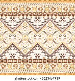 Geometric pixel art pattern. Abstract pixel art geometric pattern design for fabric, carpet, tile, clothing, embroidery, needlepoint and background. Vector pixel art seamless motif Native American .