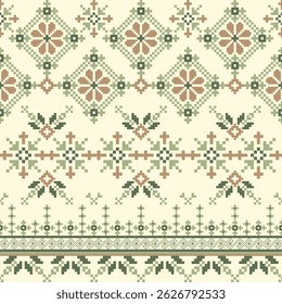 Geometric pixel art pattern. Abstract pixel art geometric pattern design for fabric, carpet, tile, clothing, embroidery, needlepoint and background. Vector pixel art seamless motif Native American 