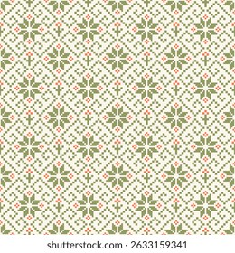 Geometric pixel art pattern. Abstract pixel art geometric pattern design for fabric, carpet, tile, clothing, embroidery, needlepoint and background. Vector pixel art seamless motif Native American 