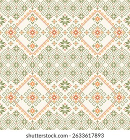 Geometric pixel art pattern. Abstract pixel art geometric pattern design for fabric, carpet, tile, clothing, embroidery, needlepoint and background. Vector pixel art seamless motif Native American 