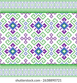 Geometric pixel art pattern. Abstract pixel art geometric pattern design for fabric, carpet, tile, clothing, embroidery, needlepoint and background. Vector pixel art seamless motif Native American. 
 