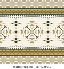Geometric pixel art pattern. Abstract pixel art geometric ethnic pattern design for fabric, carpet, tile, rug, clothing, embroidery, needlepoint and background. Vector pixel art seamless motif ethnic
