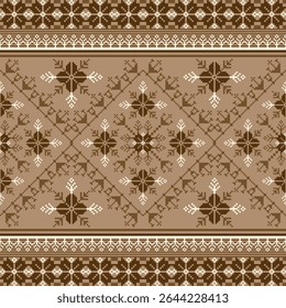 Geometric pixel art pattern. Abstract pixel art geometric ethnic pattern design for fabric, carpet, tile, rug, clothing, embroidery, needlepoint and background. Vector pixel art seamless motif ethnic
