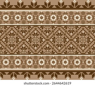 Geometric pixel art pattern. Abstract pixel art geometric ethnic pattern design for fabric, carpet, tile, rug, clothing, embroidery, needlepoint and background. Vector pixel art seamless motif ethnic
