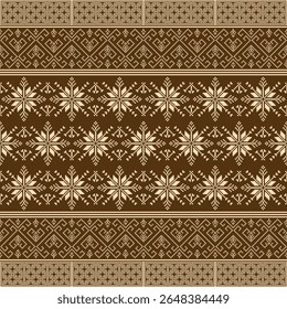 Geometric pixel art pattern. Abstract pixel art geometric ethnic pattern design for fabric, carpet, tile, rug, clothing, embroidery, needlepoint and background. Vector pixel art seamless motif ethnic
