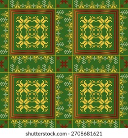 Geometric pixel art pattern. Abstract pixel art geometric ethnic pattern design for fabric, carpet, tile, rug, clothing, embroidery, needlepoint and background. Vector pixel art seamless motif ethnic 