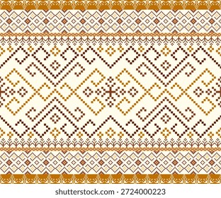 Padrão geométrico de pixel-art. Abstrato pixel arte geométrica padrão étnico design para tecido, tapete, azulejo, tapete, roupas, bordados, agulha e fundo. Vetor pixel art sem costura motivo étnico
