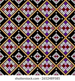 Geometric pixel ethnic pattern seamless oriental traditional design floral background wallpaper carpet clothing wrapping vector illustration texture fabric print