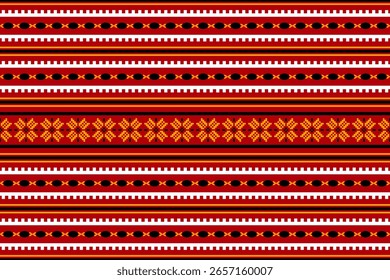 Geometric pixel ethnic pattern seamless oriental traditional design floral background wallpaper carpet clothing wrapping vector illustration texture fabric print illustrat3