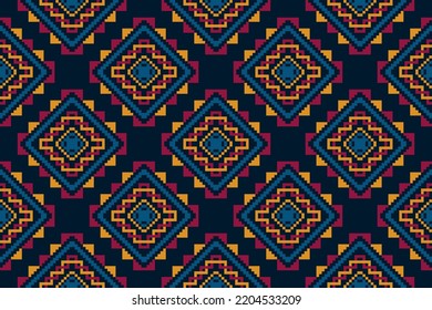 Geometric pixel ethnic seamless pattern home decoration design. Aztec fabric carpet boho mandalas textile decor wallpaper. Tribal native motif decorative folk traditional embroidery vector background 