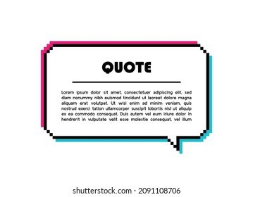 Geometric pixel glitch speech bubble. Glitch geometric texting dialogue boxe. Space for quote and text. Colored quote box speech bubble. Modern vector illustration.