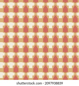 Geometric pixel ornament background in yellow, orange and beige colors. Fashion seamless pattern