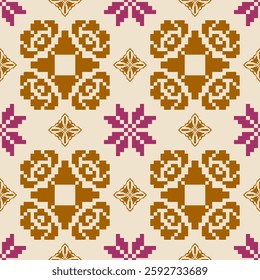 geometric pixel pattern Seamless tribal pattern Native American jewelry Southwestern ethnic decoration style geometric ornament Seamless vector pattern Mexican blankets, scarves, rugs, tiles
