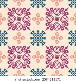 geometric pixel pattern Seamless tribal pattern Native American jewelry Southwestern ethnic decoration style geometric ornament Seamless vector pattern Mexican blankets, scarves, rugs, tiles
