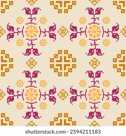 geometric pixel pattern Seamless tribal pattern Native American jewelry Southwestern ethnic decoration style geometric ornament Seamless vector pattern Mexican blankets, scarves, rugs, tiles
