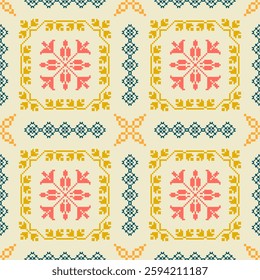 geometric pixel pattern Seamless tribal pattern Native American jewelry Southwestern ethnic decoration style geometric ornament Seamless vector pattern Mexican blankets, scarves, rugs, tiles
