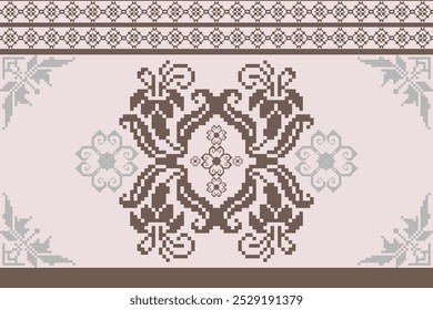 Padrão de pixel geométrico. Padrão de vetor contínuo. Cobertor mexicano, tapete, azulejos. Design de ilustração em fundo marrom e rosa.