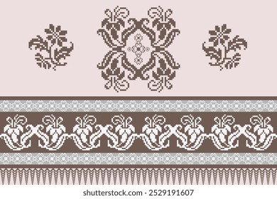Padrão de pixel geométrico. Padrão de vetor contínuo. Cobertor mexicano, tapete, azulejos. Design de ilustração em fundo marrom e rosa.