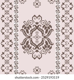 Padrão de pixel geométrico. Padrão de vetor contínuo. Cobertor mexicano, tapete, azulejos. Design de ilustração em fundo marrom e rosa.