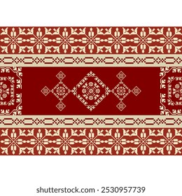 padrão de pixel geométrico Padrão de vetor sem costura cobertor mexicano, tapete, azulejo, design de ilustração em fundo vermelho e creme.