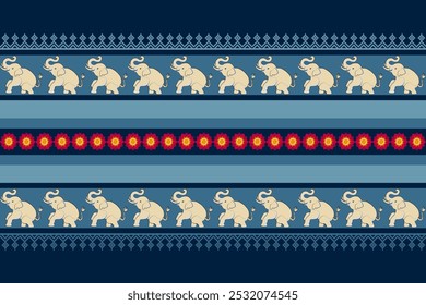 geometric pixel pattern Seamless vector pattern Mexican blanket, rug, tiles, illustration design on a blue and cream background.