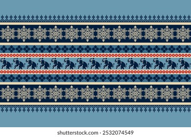 padrão de pixel geométrico Padrão de vetor sem costura cobertor mexicano, tapete, azulejos, design de ilustração em um fundo azul e creme.