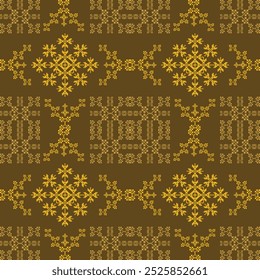 Geometric Pixel pattern.seamless vector pattern, mexican blanket, rug, carpet, tiles, illustration design on golden, brown background.