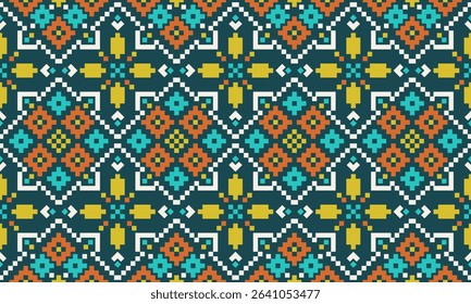 Geometric Pixel Seamless Design with a Fusion of Modern Minimalist Aesthetic and Retro Digital Charm Perfect for Fabric Print Design and Surface Patterns