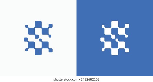 Diseño del logotipo del vector de la conexión inicial de la letra S de los cuadrados geométricos del pixel con el estilo moderno, simple, limpio y abstracto.