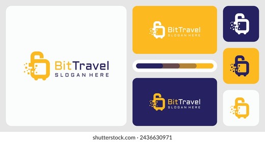 Geometric pixel suitcase silhouette shape vector logo design with modern, simple, clean and abstract style.