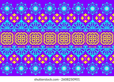 Geometric pixelated Arabic patterns on the fabric reflect the ornate and ethnicity,grid floral,grid colourful, backgrounds, vintage grid design for carpet,textile,textured,wallpaper,print,decorate