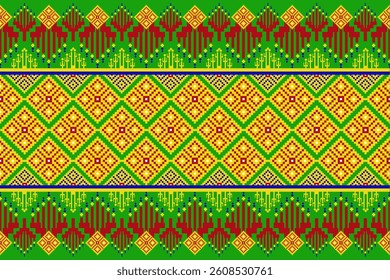 Geometric pixelated Arabic patterns on the fabric reflect the ornate and ethnicity,grid floral,grid colourful, backgrounds, vintage grid design for carpet,textile,textured,wallpaper,print,decorate