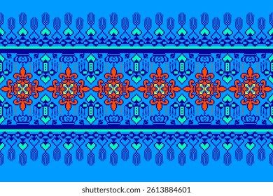 Geometric pixelated Arabic patterns on the fabric reflect the ornate and ethnicity,grid floral,grid colourful, backgrounds, seamless grid design for carpet,textile,textured,wallpaper,print,decorate