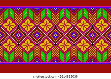 Geometric pixelated Arabic patterns on the fabric reflect the ornate and ethnicity,grid floral,grid colourful, backgrounds, seamless grid design for carpet,textile,textured,wallpaper,print,decorate