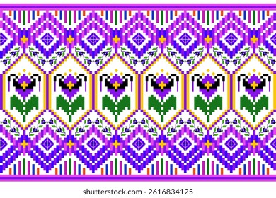 Geometric pixelated Arabic patterns on the fabric reflect the ornate and ethnicity,grid floral,grid colourful, backgrounds, seamless grid design for carpet,textile,textured,wallpaper,print,decorate