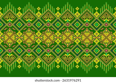 Padrões árabes pixelados geométricos no tecido refletem o ornamentado e etnia, grade floral, grade colorido, fundos, design de grade sem costura para tapete, têxtil, texturizado, papel de parede, imprimir, decorar