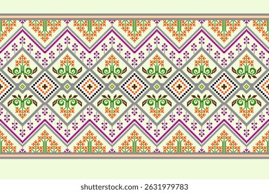 Padrões árabes pixelados geométricos no tecido refletem o ornamentado e etnia, grade floral, grade colorido, fundos, design de grade sem costura para tapete, têxtil, texturizado, papel de parede, imprimir, decorar