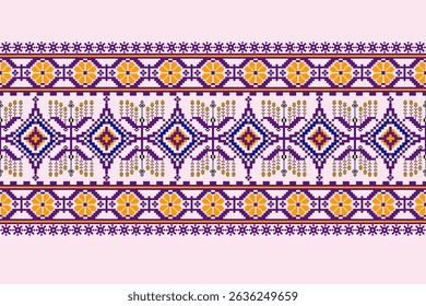 Padrões árabes pixelados geométricos no tecido refletem o ornamentado e etnia, grade floral, grade colorido, fundos, design de grade sem costura para tapete, têxtil, texturizado, papel de parede, imprimir, decorar