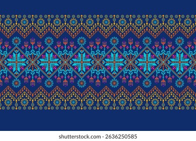 Padrões árabes pixelados geométricos no tecido refletem o ornamentado e etnia, grade floral, grade colorido, fundos, design de grade sem costura para tapete, têxtil, texturizado, papel de parede, imprimir, decorar