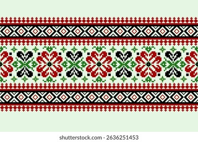 Padrões árabes pixelados geométricos no tecido refletem o ornamentado e etnia, grade floral, grade colorido, fundos, design de grade sem costura para tapete, têxtil, texturizado, papel de parede, imprimir, decorar